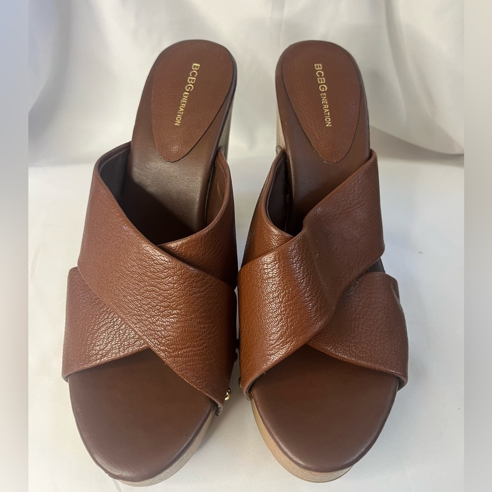 BCBGeneration Brown leather gold studded heels